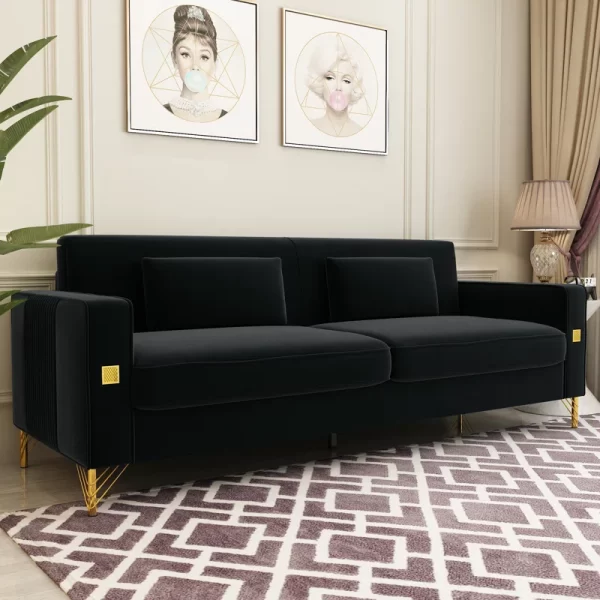 Deondry 85.63" Velvet Square Arm Sofa